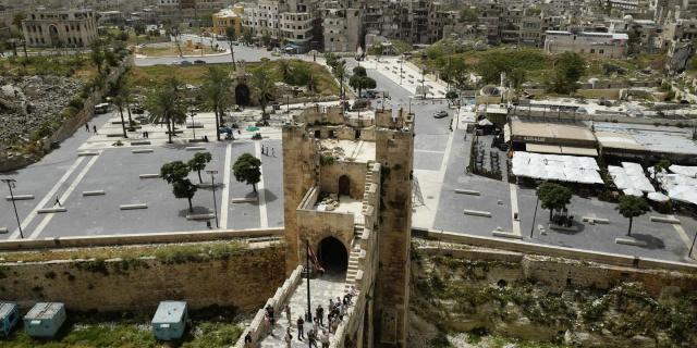 An aerial view of Aleppo, Syria from the top of the citadel