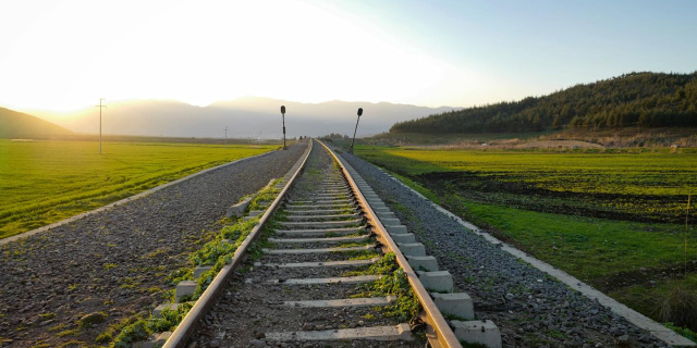 Train tracks leaving Turkey and heading towards Syria